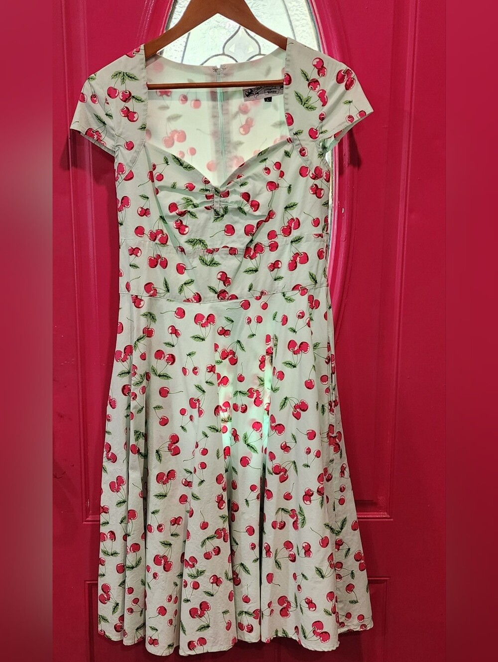 Hell Bunny Vixen 50's April Cherry-Print Mint Green Fit & Flare Dress Size L
